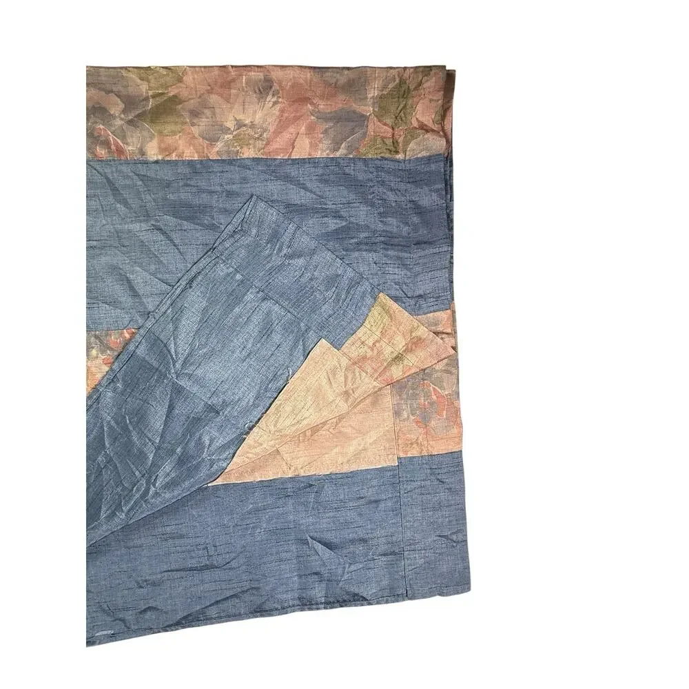 1 Single Vintage Faux Silk Curtain Panel Beautiful Blue Pink Floral Stripe 45